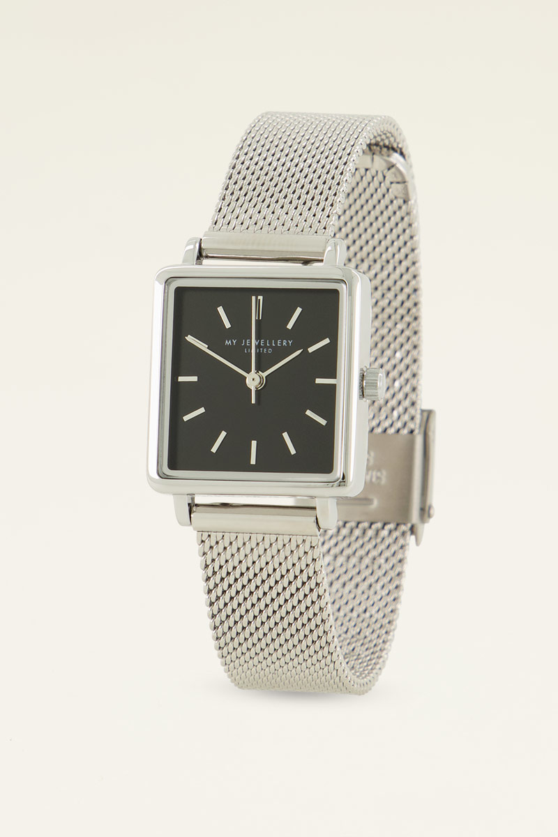Armbanduhr mit schwarzem, quadratischem Zifferblatt