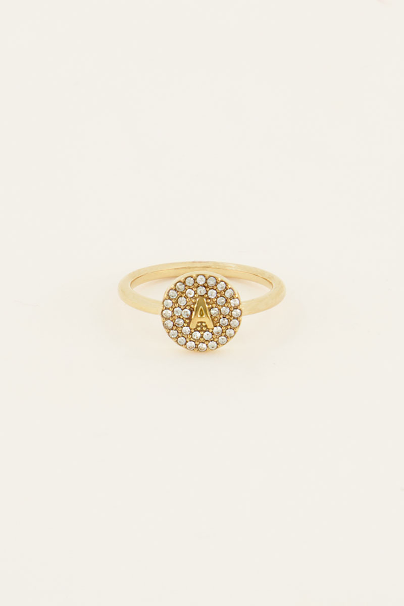 Initial ring with rhinestones