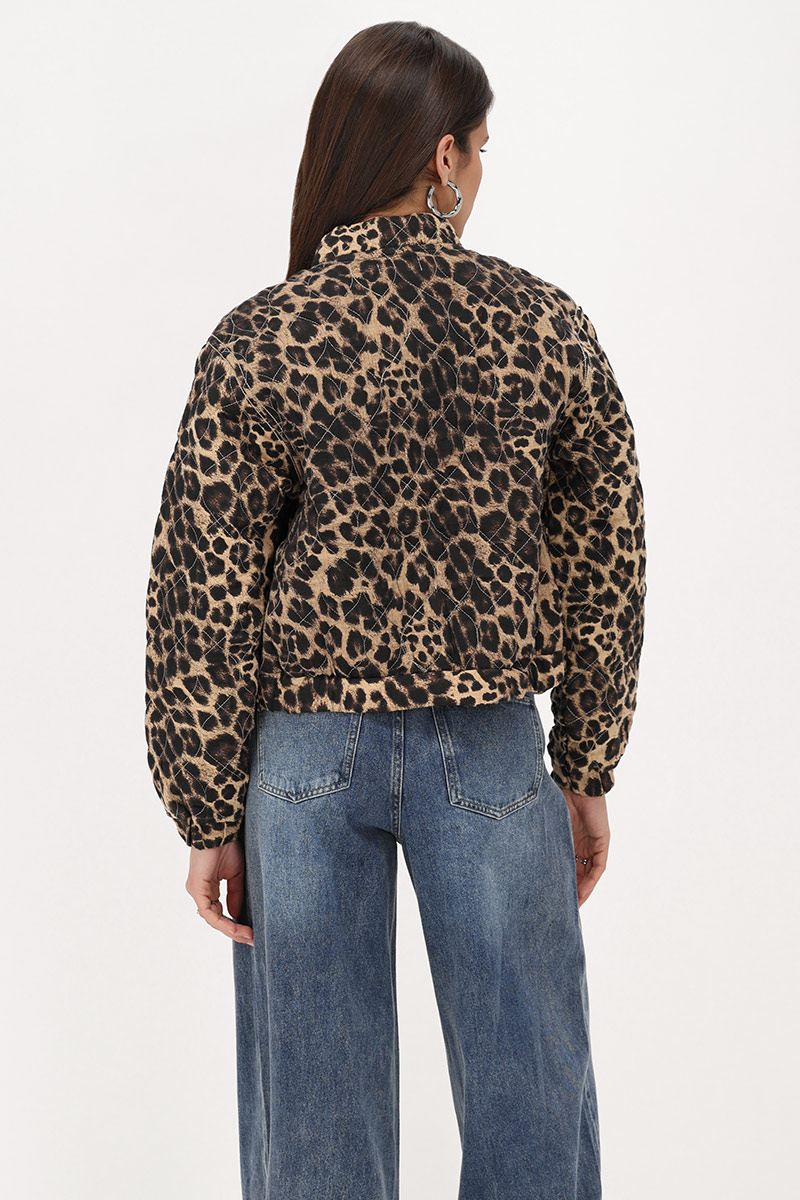 Leopard print bomber jacket with stitching | My Jewellery