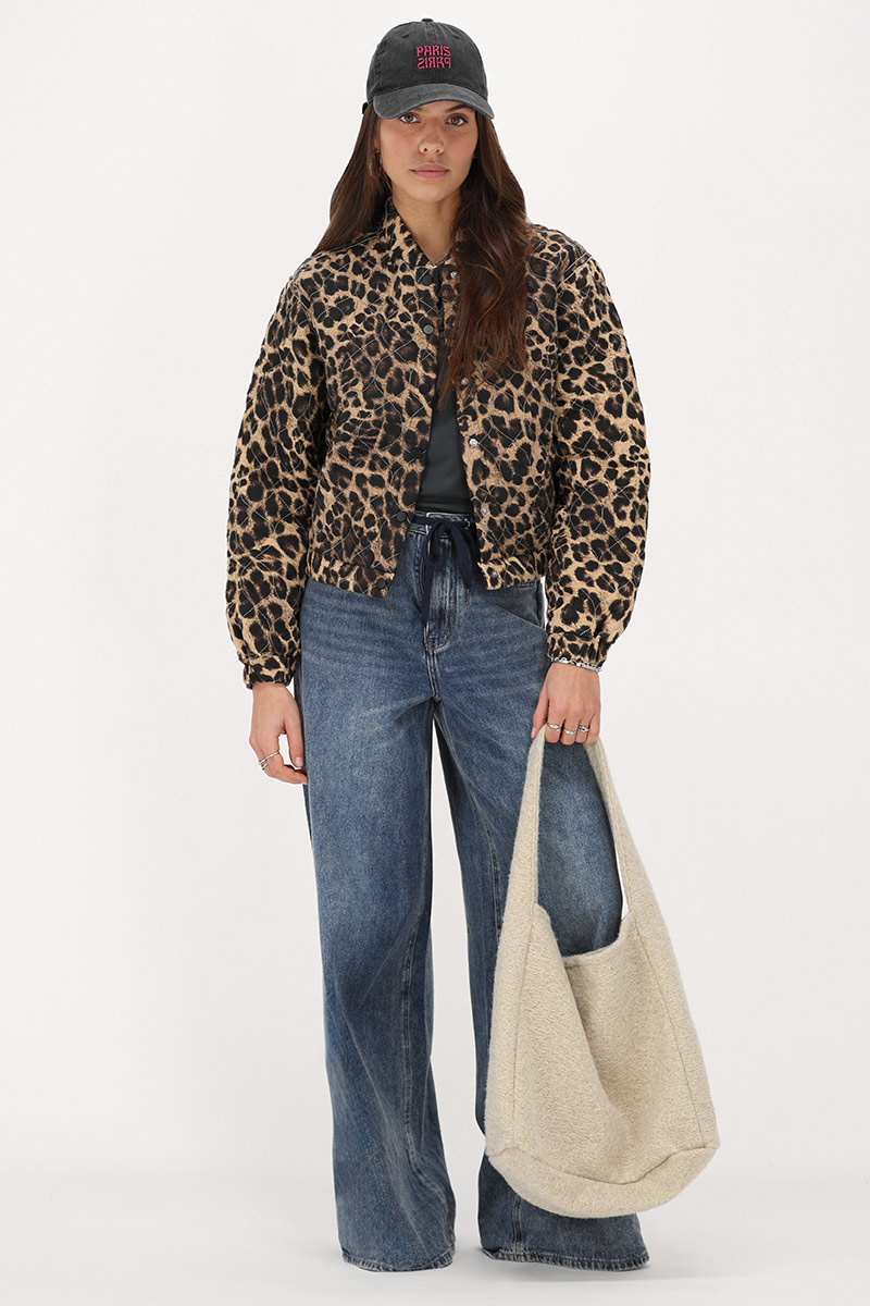 Leopard print bomber jacket with stitching | My Jewellery