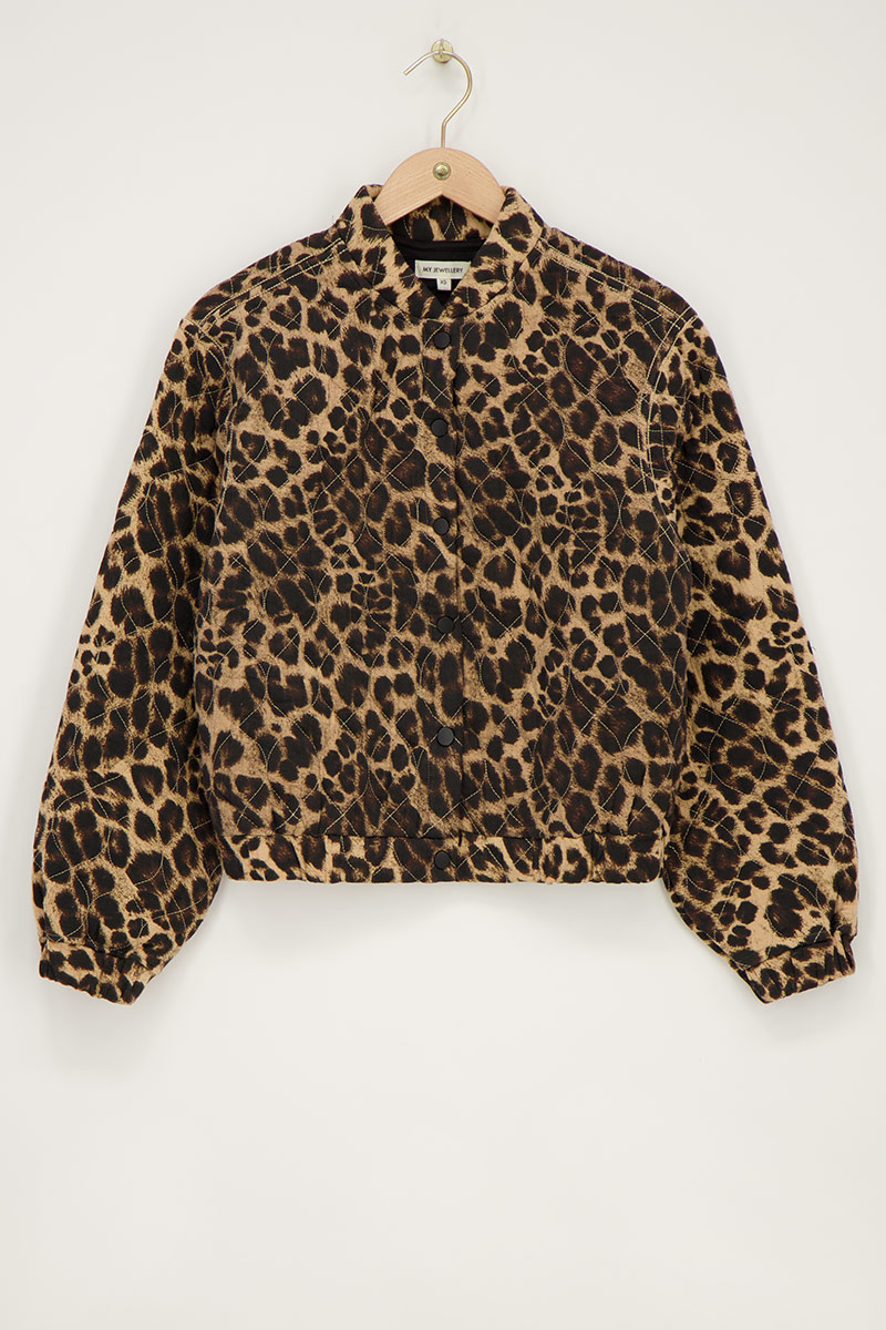 Leopard print bomber jacket with stitching | My Jewellery