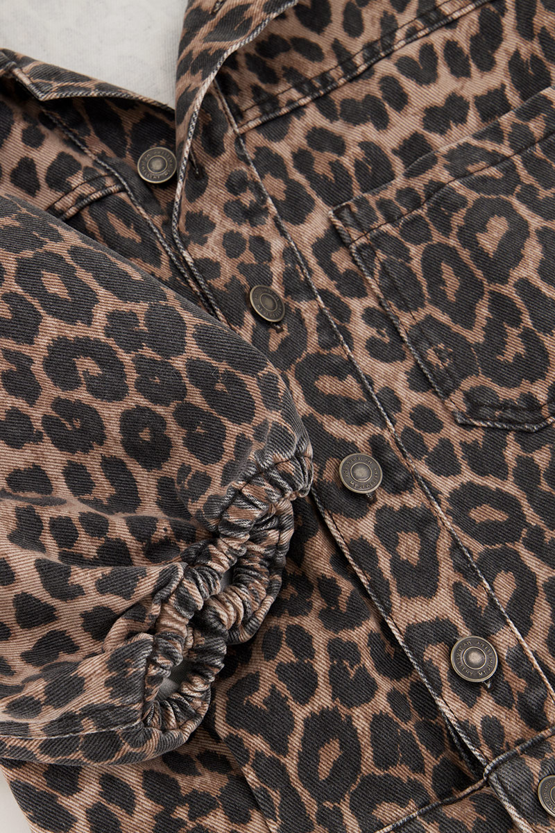 Leopard print denim jumpsuit with puff sleeves | My Jewellery