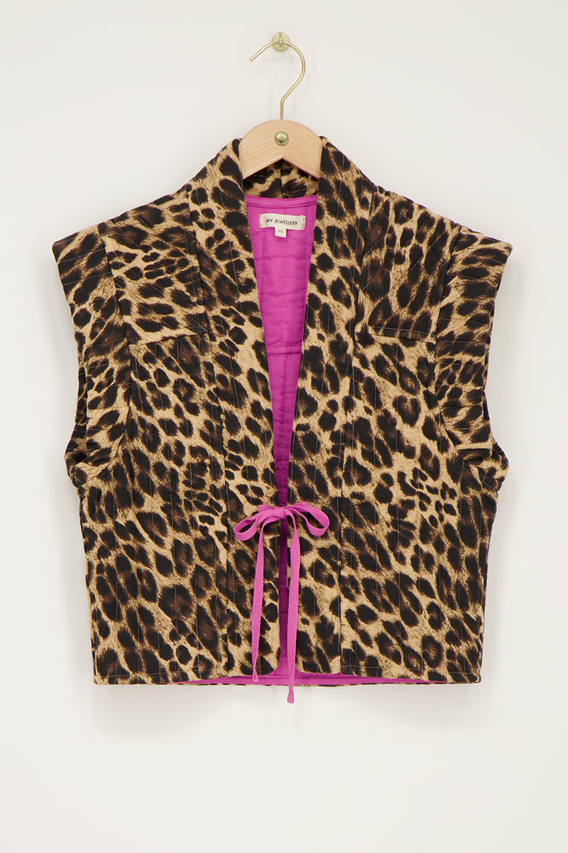 Veste sans manches imprimé léopard avec nœud | - My jewellery - Modalova