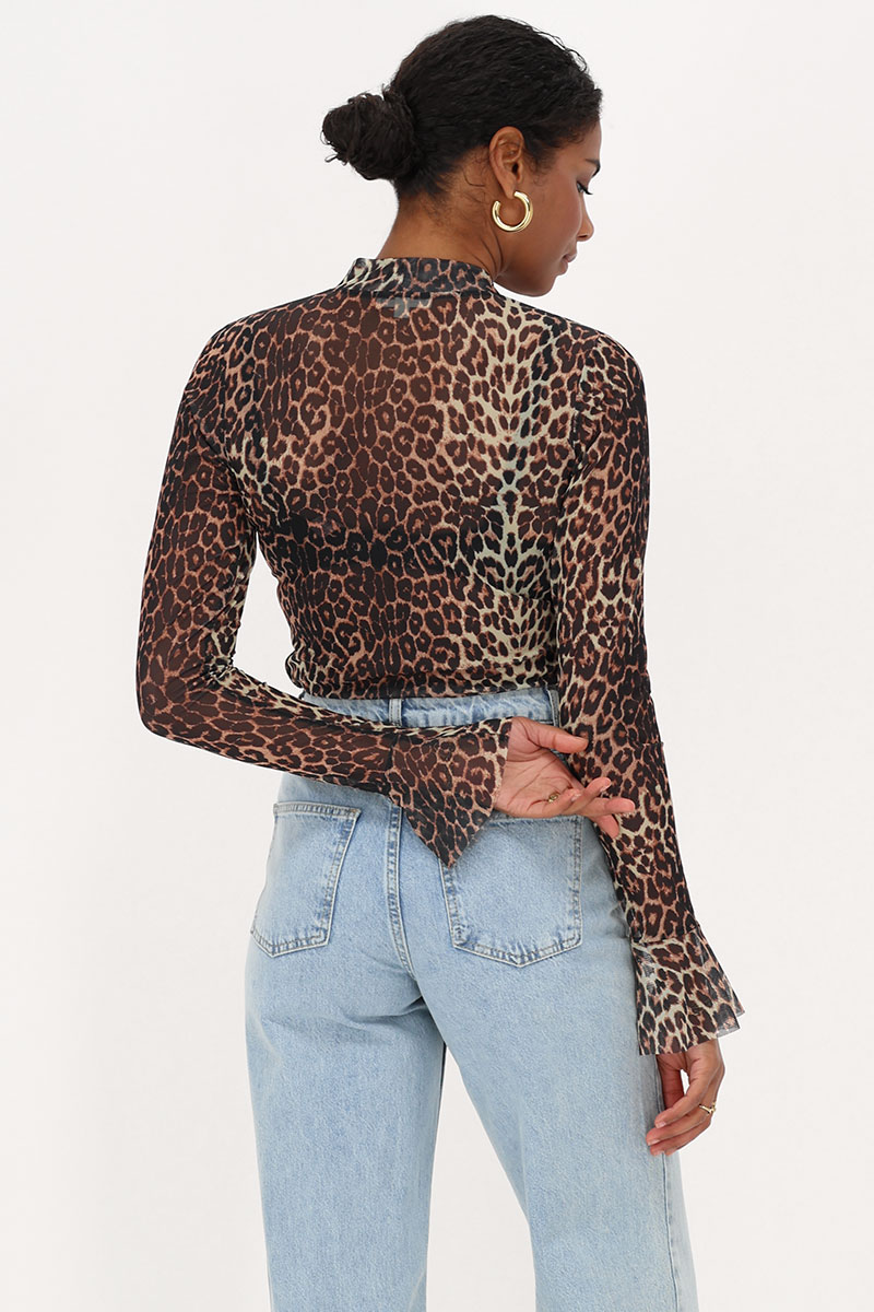 Panther print mesh top with cuff | My Jewellery