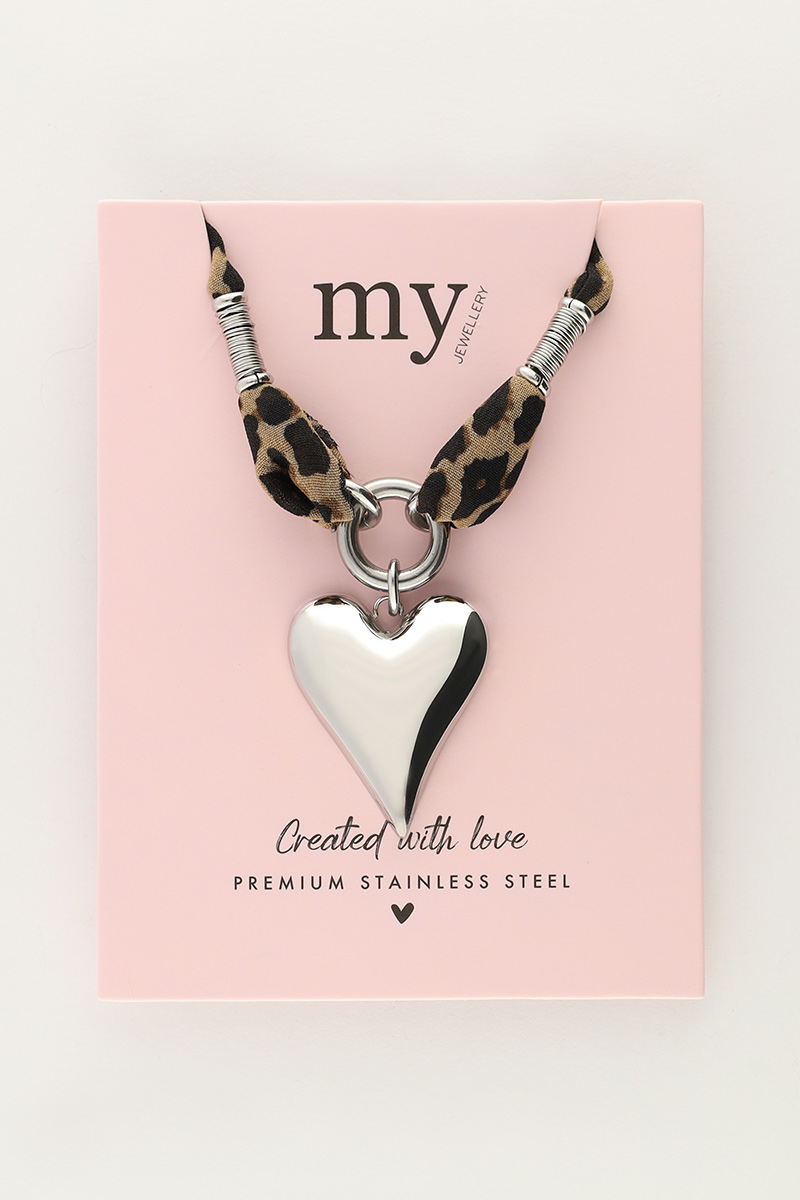 Panther print cord necklace with statement heart | My Jewellery