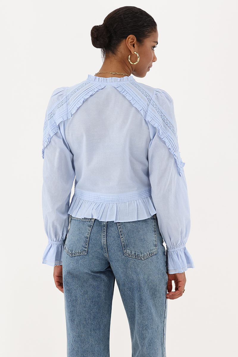 Light blue blouse with ruffle & bows