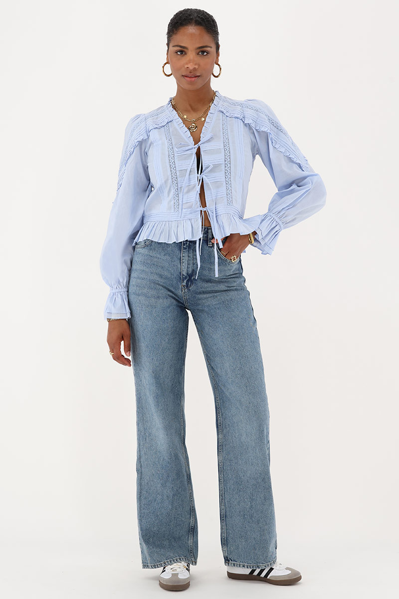 Light blue blouse with ruffle & bows