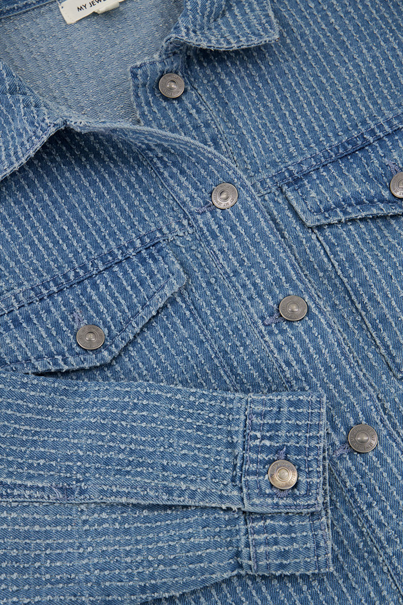 Light blue bouclé denim jacket