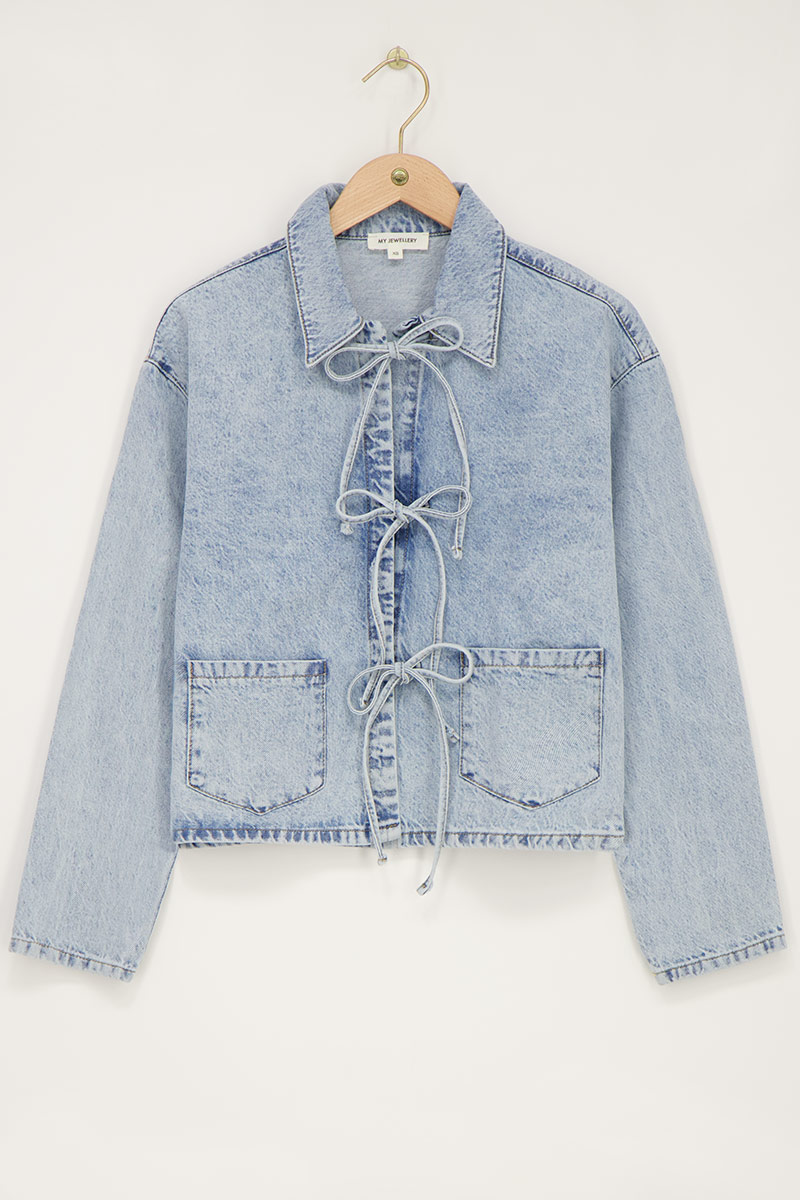 Light blue denim jacket with bows | My Jewellery