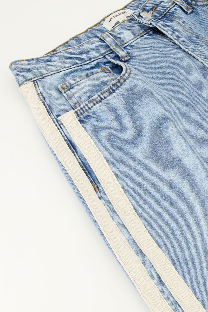 Light blue wide leg jeans with tapes | My Jewellery