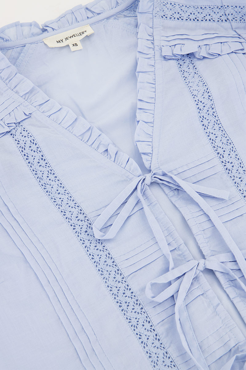 Light blue blouse with ruffle & bows | My Jewellery