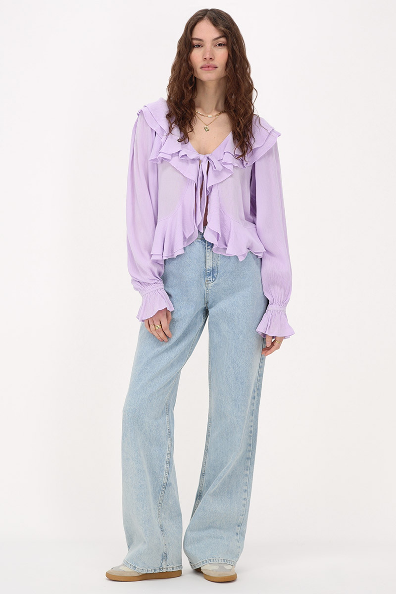 Lilac ruffle blouse with bow