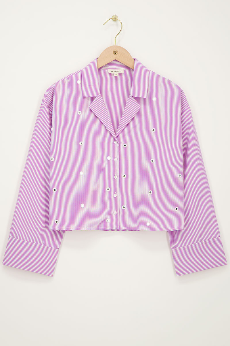 Lilac striped blouse with round mirrors | My Jewellery