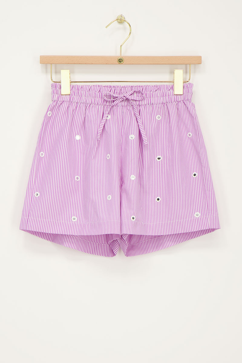 Lilac striped shorts with round mirrors | My Jewellery