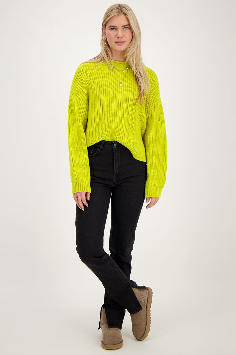 Lime green oversized sweater with collar | My Jewellery