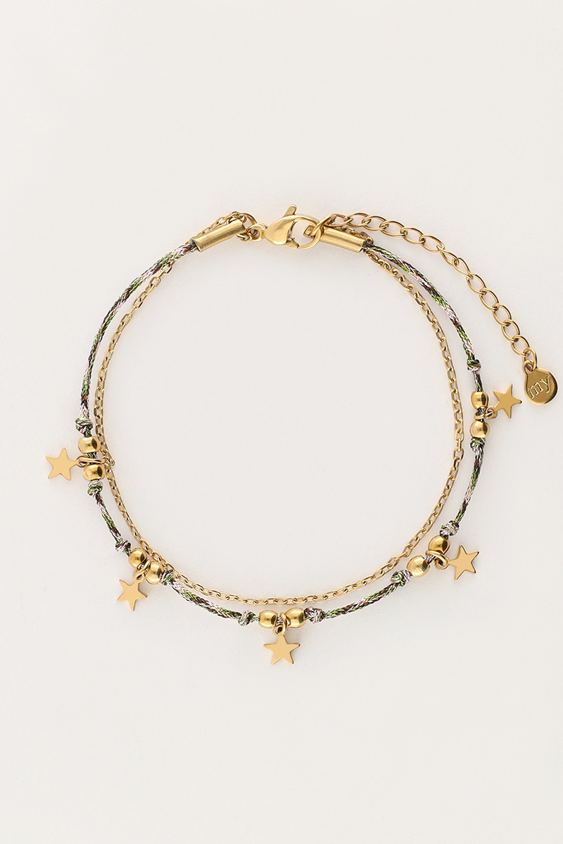 My jewellery Minimalistische armband met koord en sterren