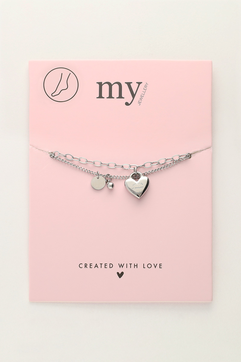 Minimalist double anklet with heart charm | My Jewellery