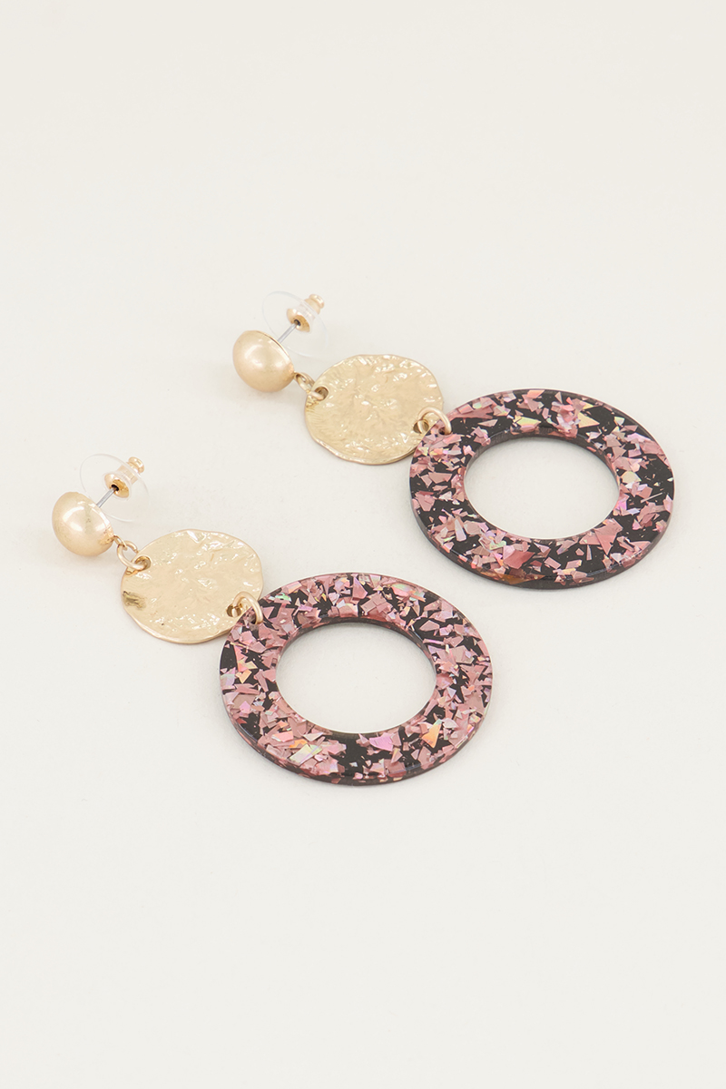 My Jewellery Oorhangers rond met roze glitters female Goud one size