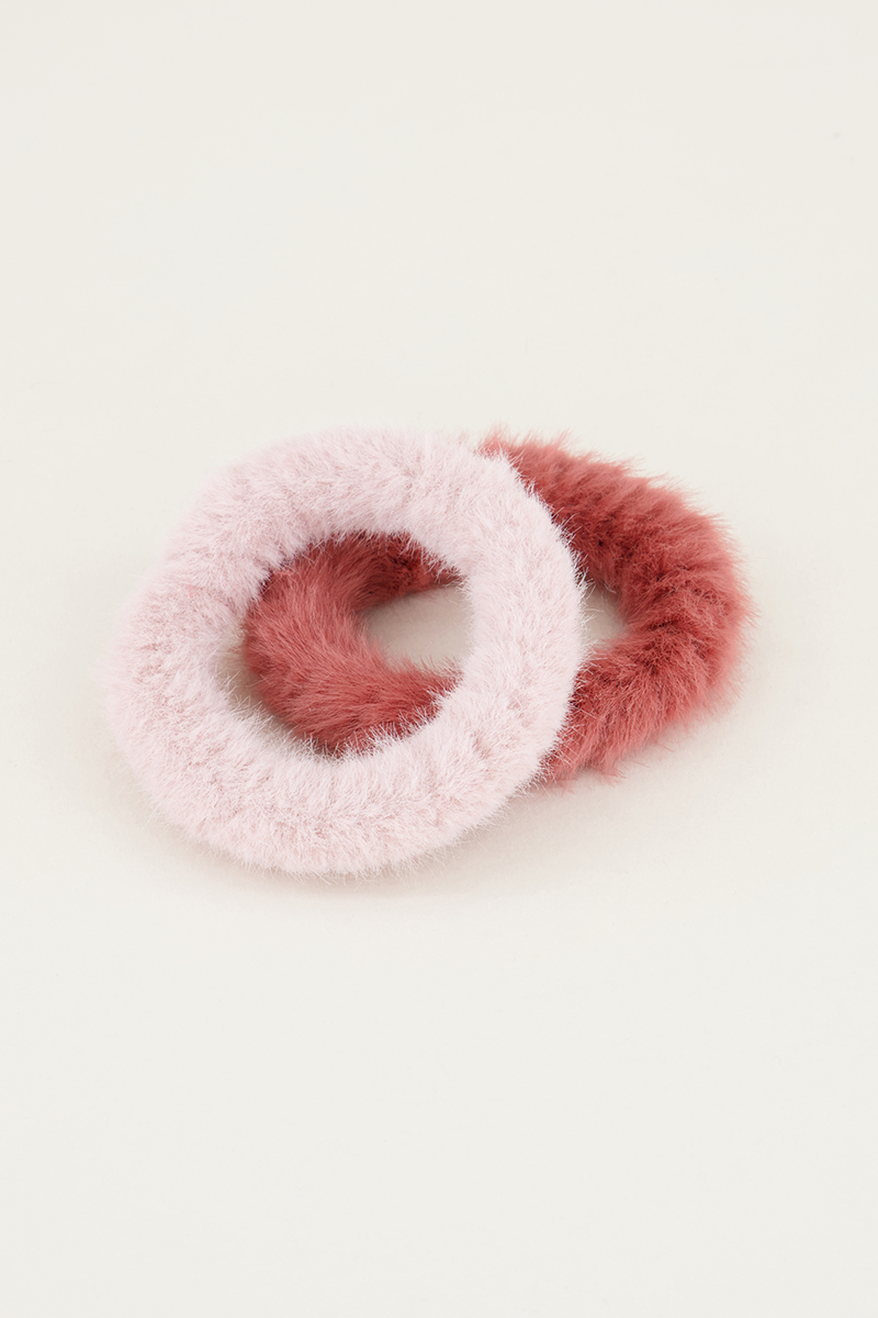 My Jewellery Roze scrunchie set fluffy Lichtroze/Roze one size