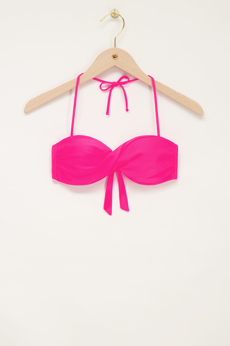 Shiny pink knot-front bikini top | My Jewellery