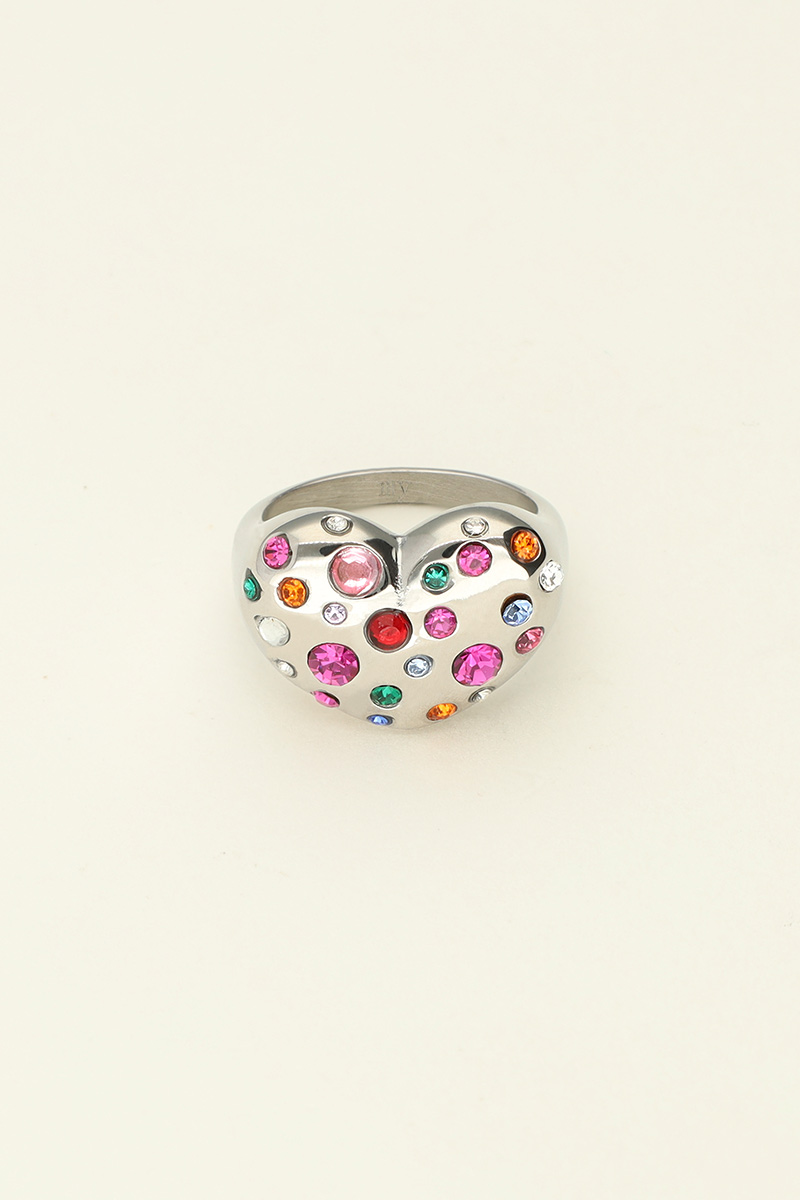 Universe statement ring with heart and multicoloured rhinestones | My Jewellery