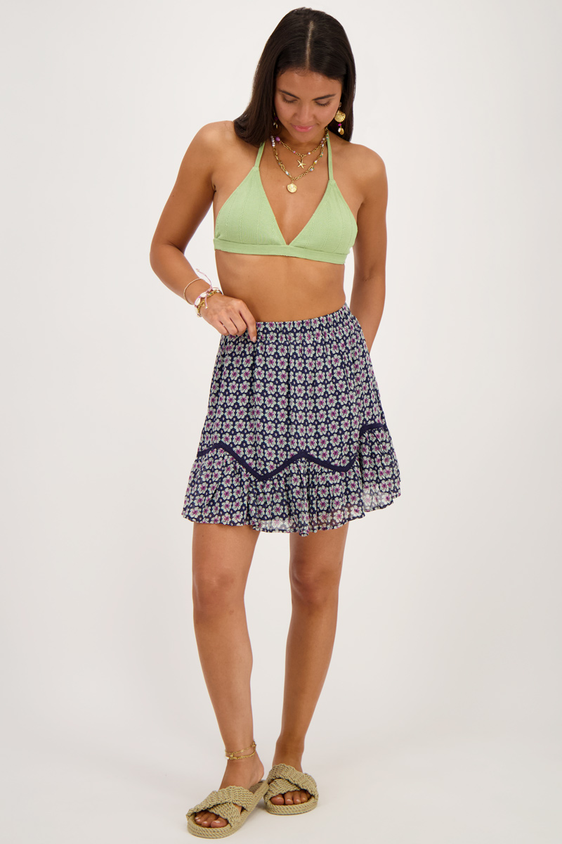 Green triangle bikini top with ruffle & rib | My Jewellery