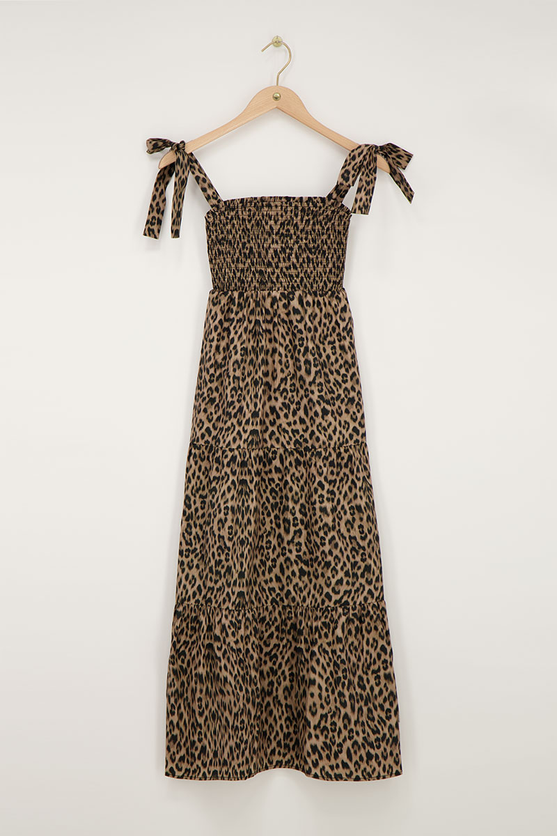 Midi dress with smock and panther print | My Jewellery