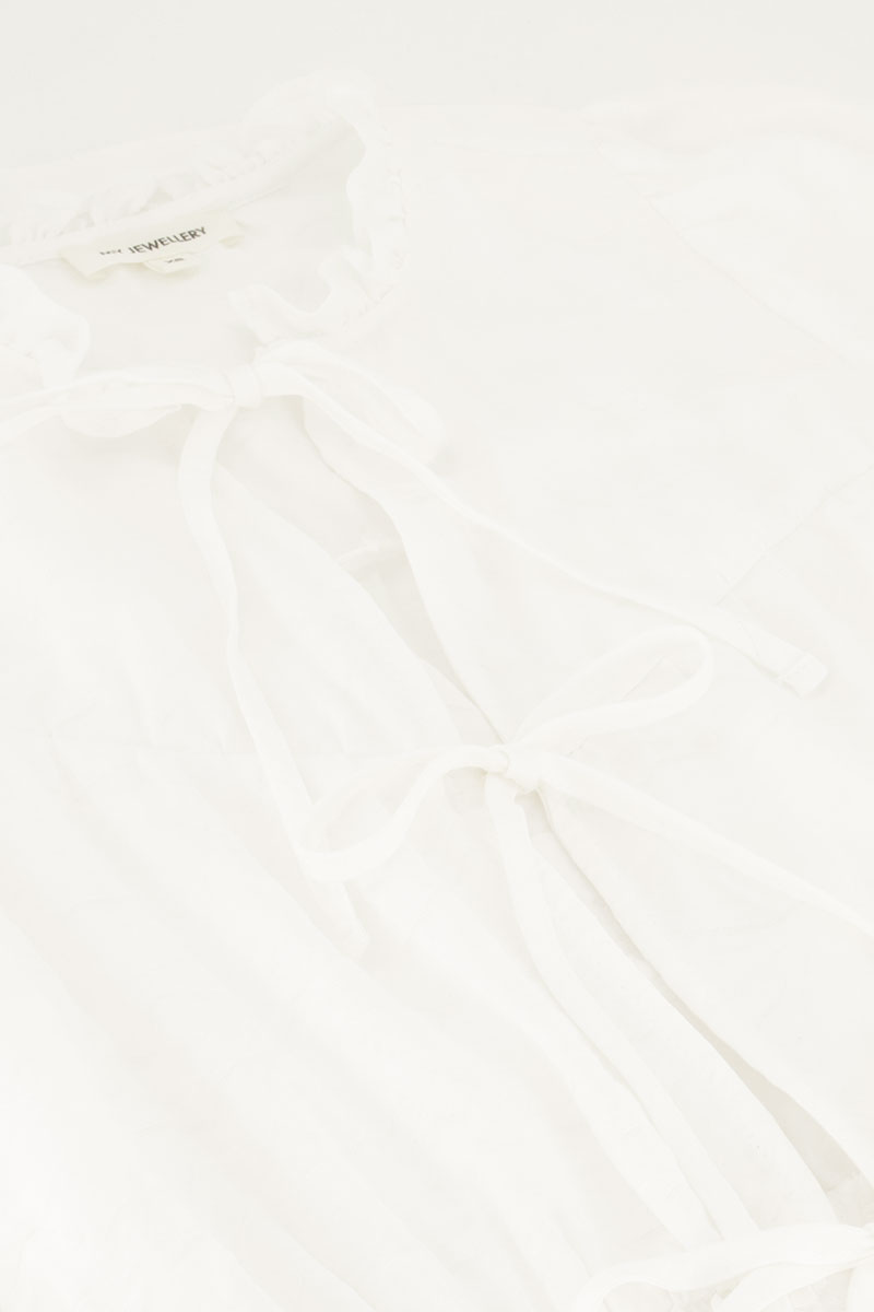 White jacquard top with bows & ruffled sleeves | My Jewellery