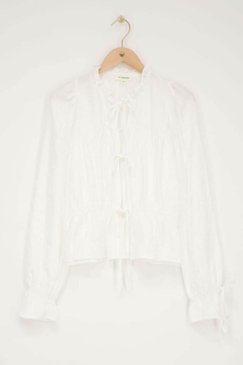 White jacquard top with bows & ruffled sleeves | My Jewellery