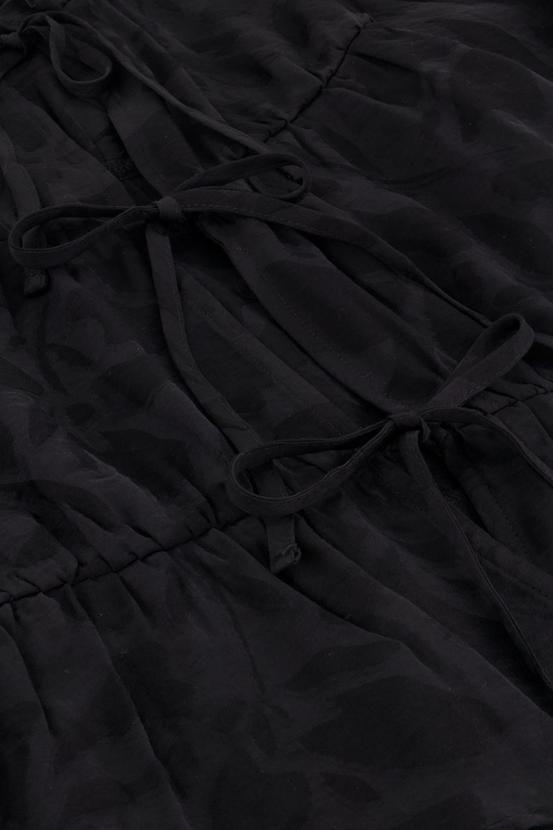 Black jacquard top with bows & ruffled sleeves | My Jewellery