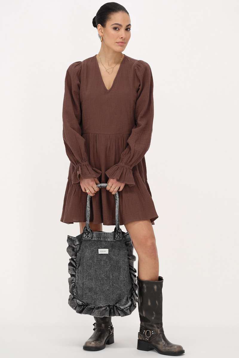 Brown dress with elastic sleeves | My Jewellery