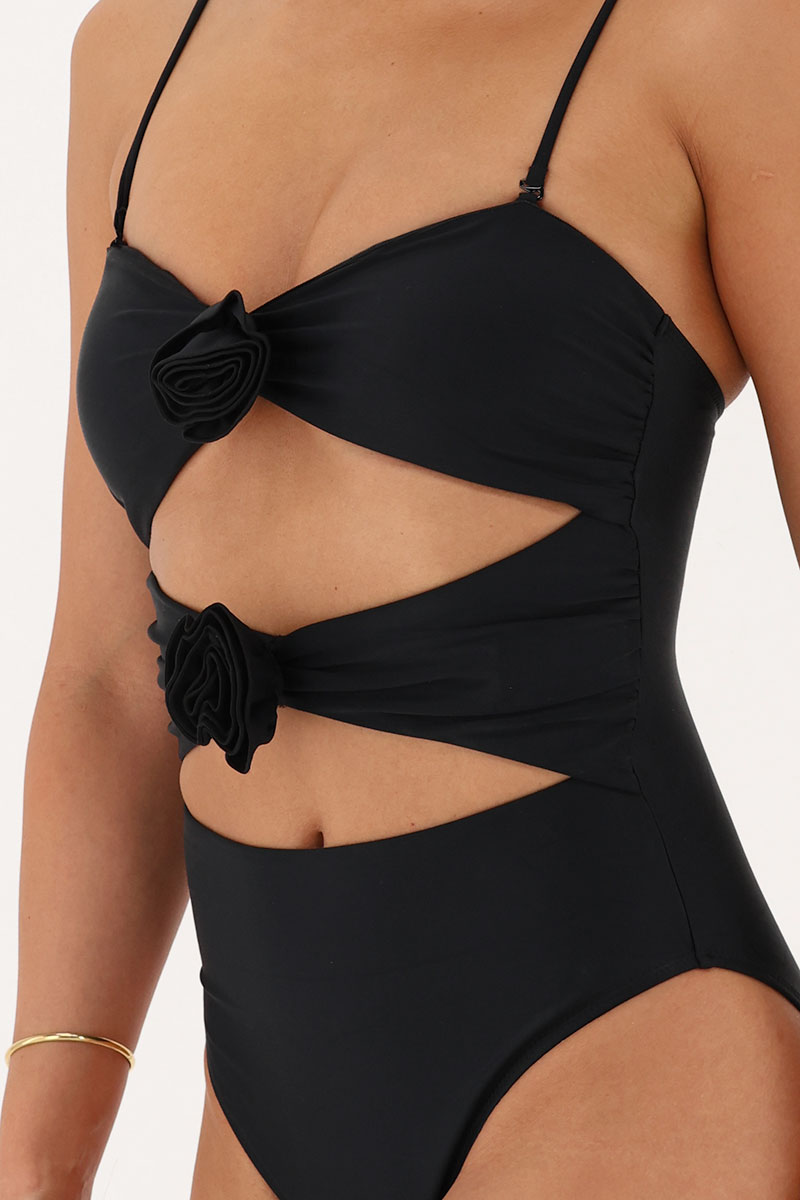Black swimsuit with cut out and 3D flowers | My Jewellery