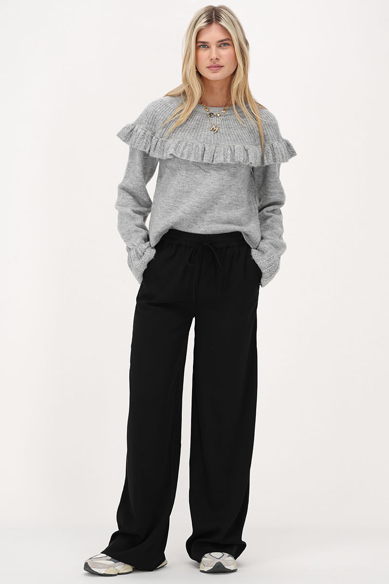 Black wide leg trousers with tie cord | My Jewellery