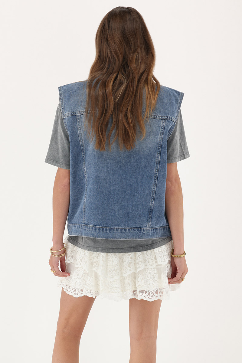 Blue denim vest with floral sequins | My Jewellery