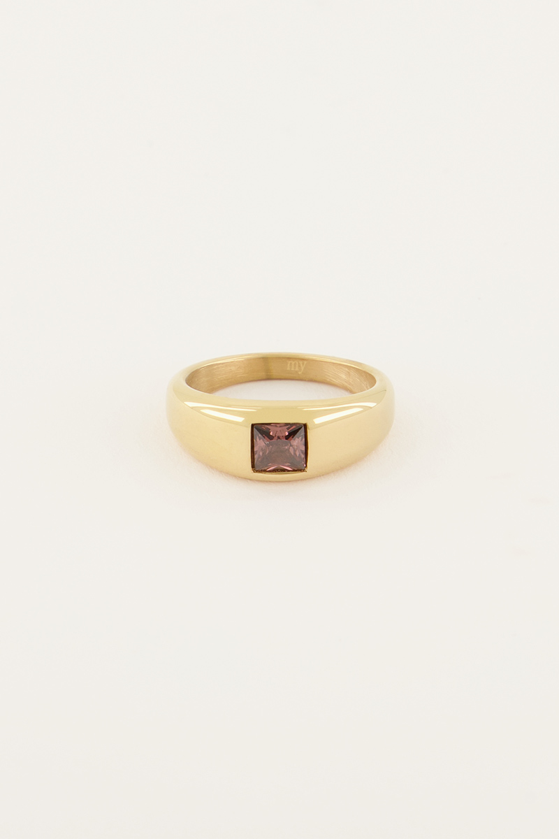 MOOD Ring mit quadratischem rosa Stein