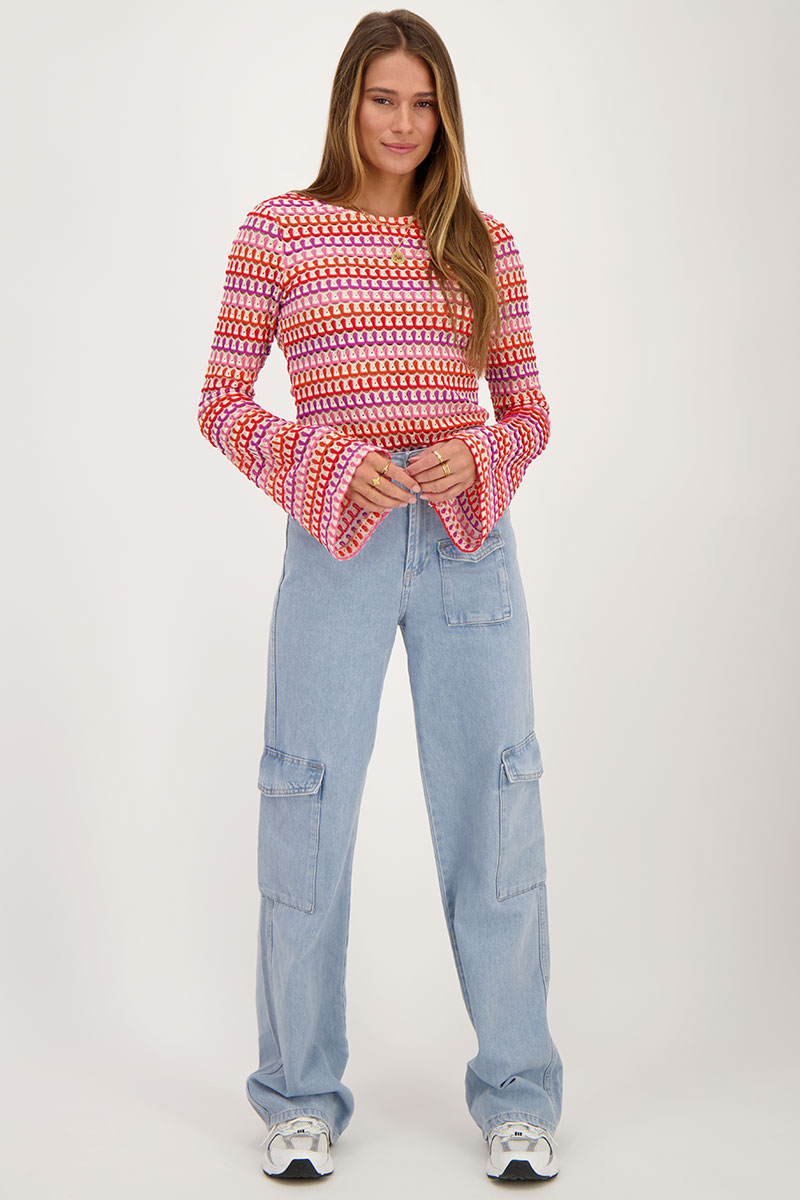 Multicoloured crochet top with flared sleeves | My Jewellery