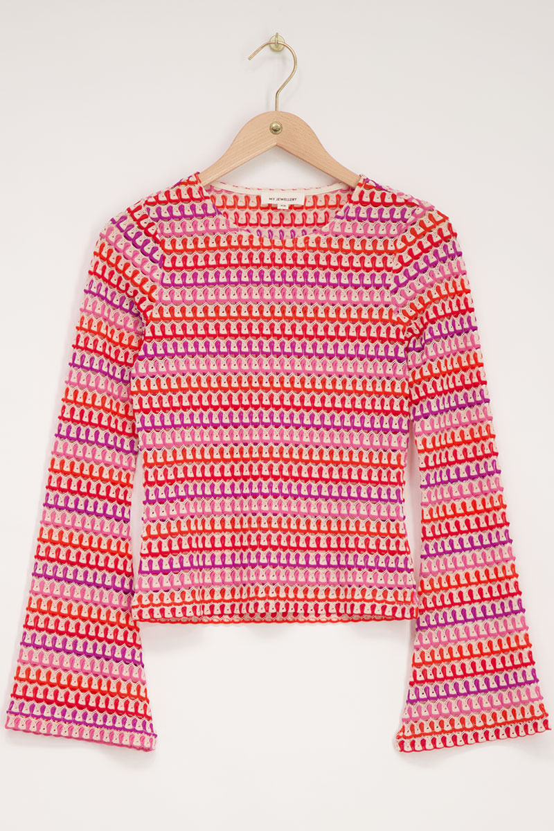 Multicoloured crochet top with flared sleeves | My Jewellery