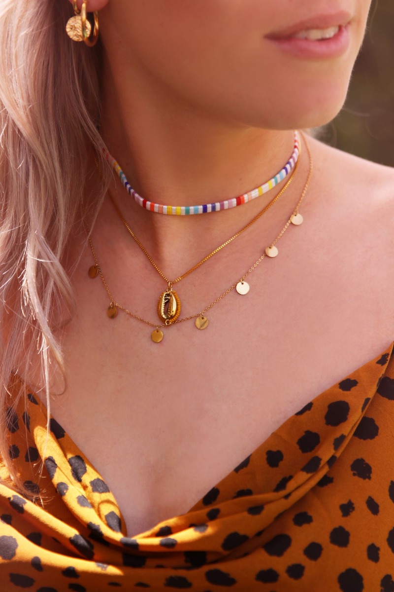 Multikleur choker platte kralen, kralen choker