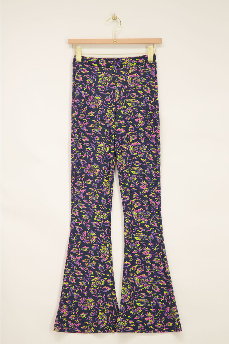 Pantalon flared bleu marineà imprimé cachemire | - My jewellery - Modalova