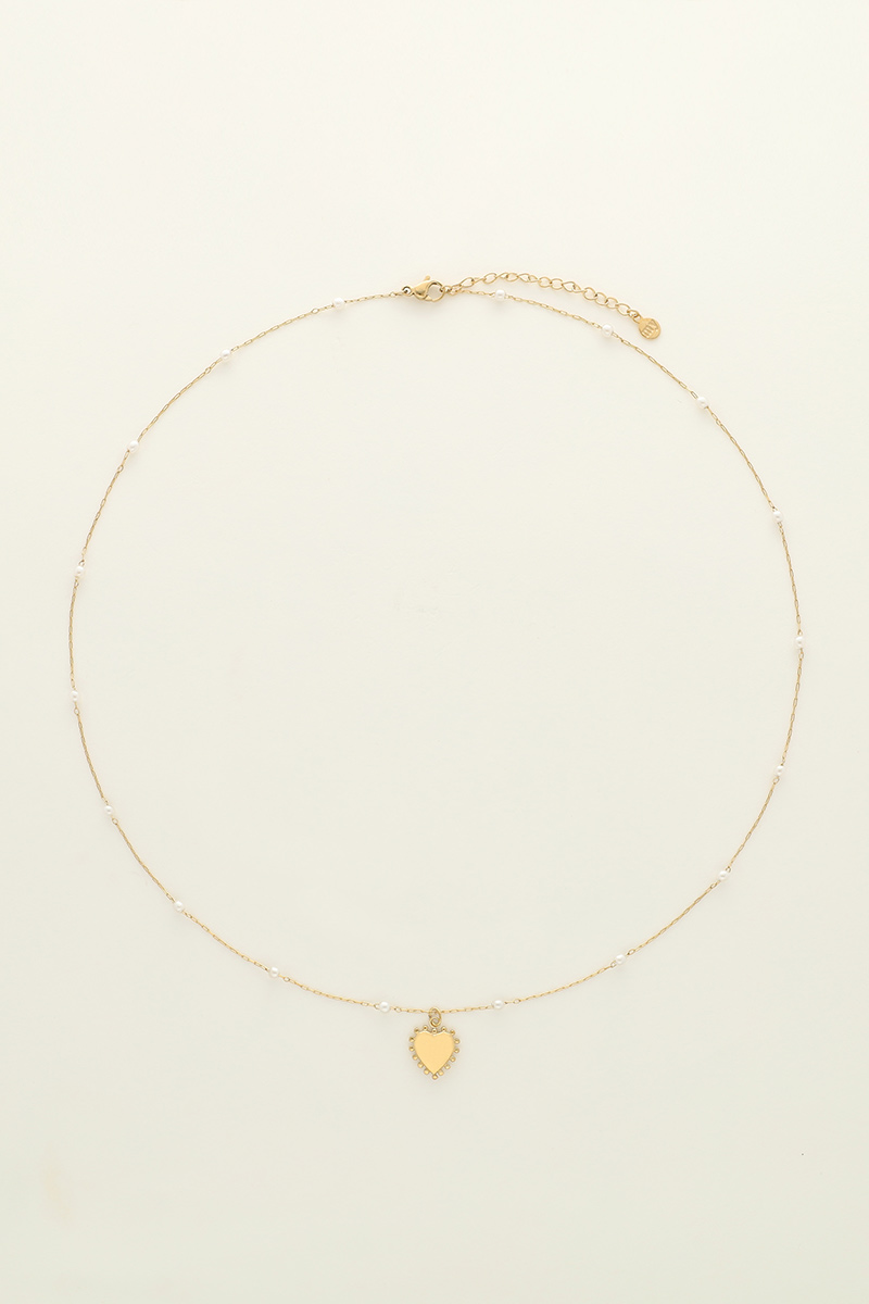Necklace with heart charm & faux pearls