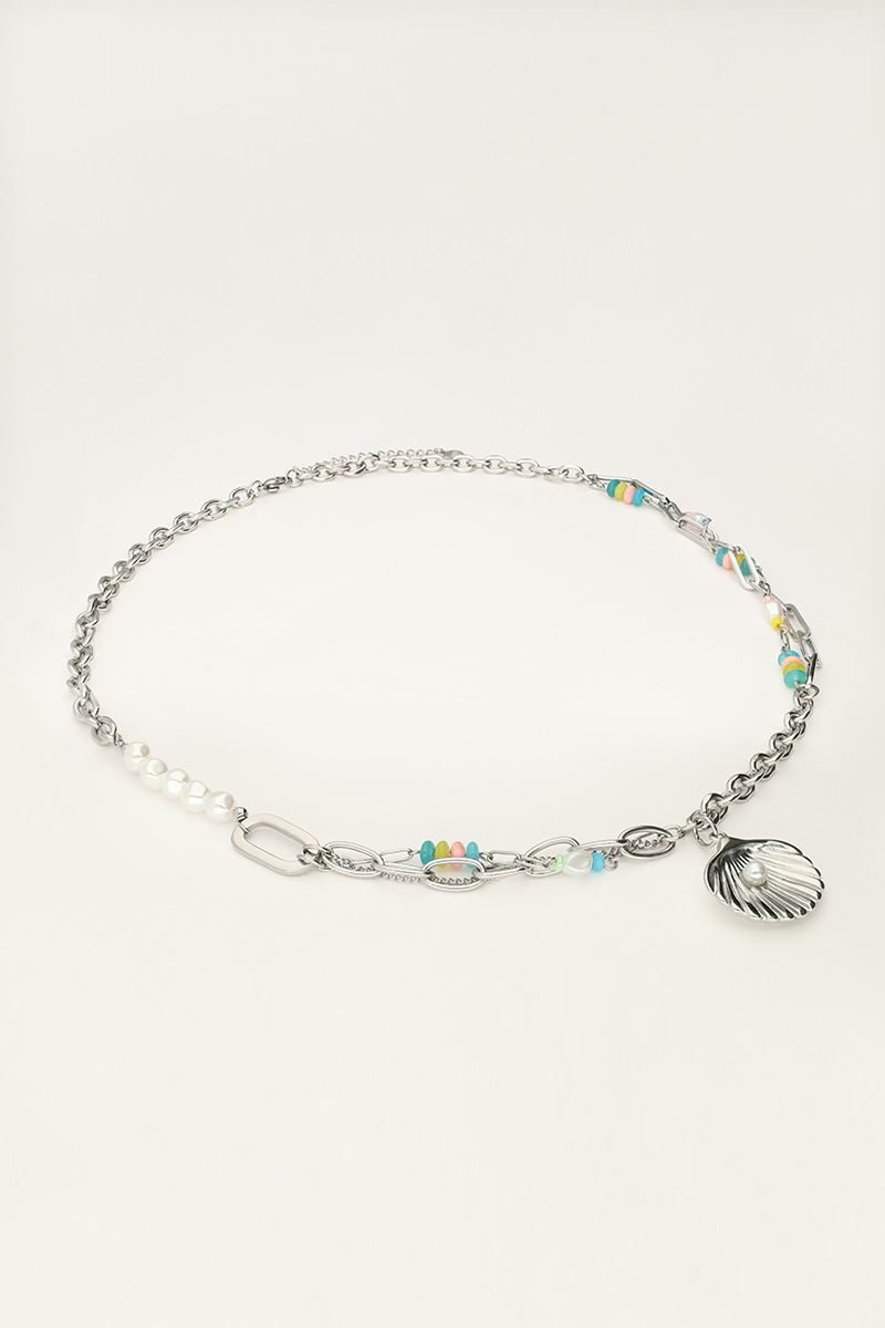 Ocean chain necklace with seashell and multicoloured beads