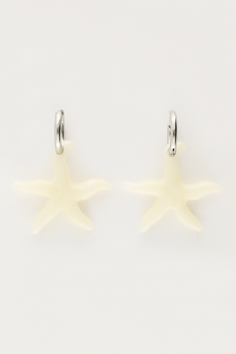 Ocean oorringen met kleine zeester beige