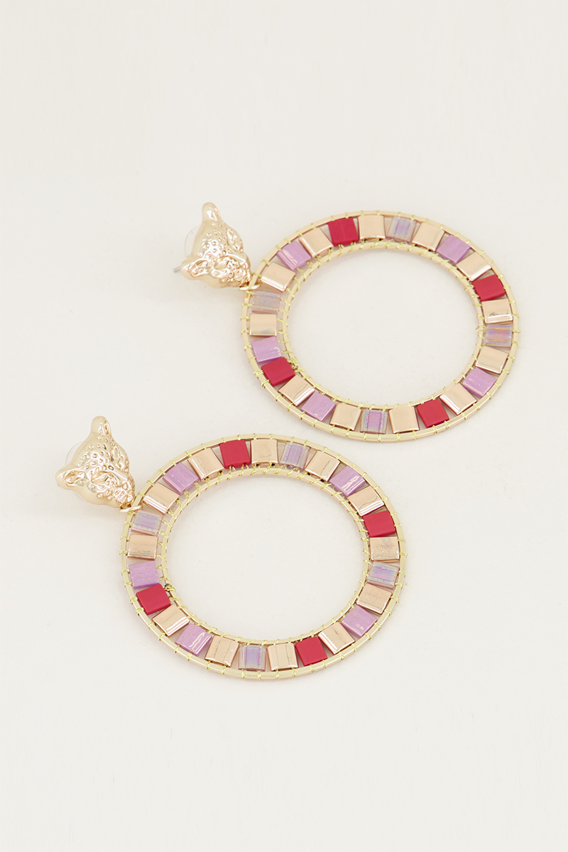 My Jewellery Statement oorbel leopard female Bruin/Paars/Rood one size