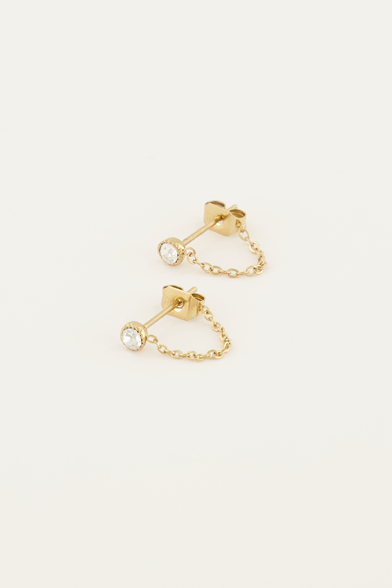 Oorbellen met ketting & steentje