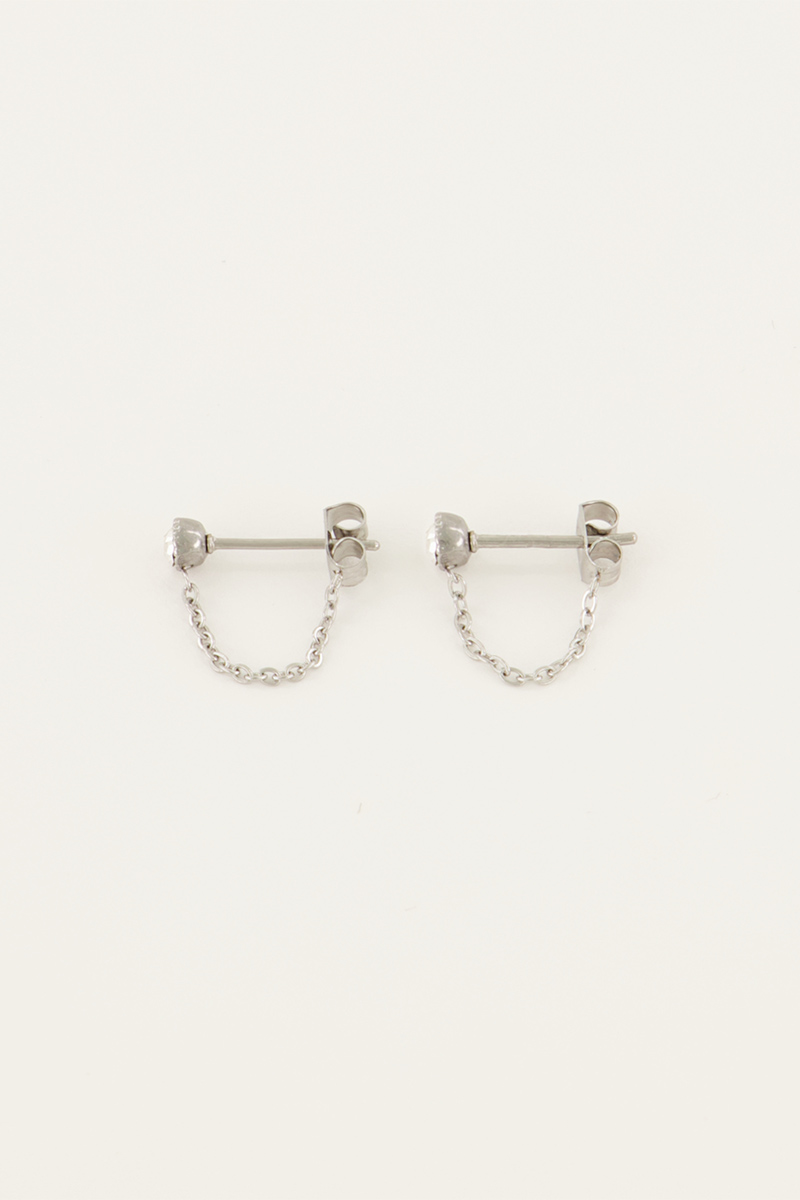 Oorbellen met ketting & steentje