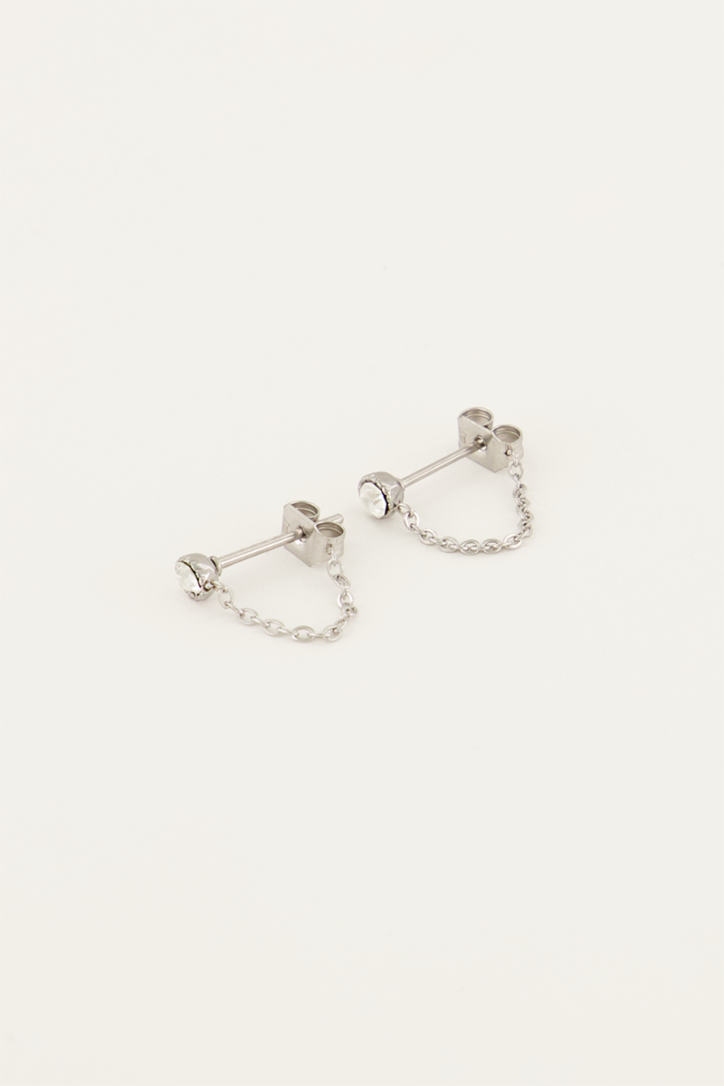 Oorbellen met ketting & steentje