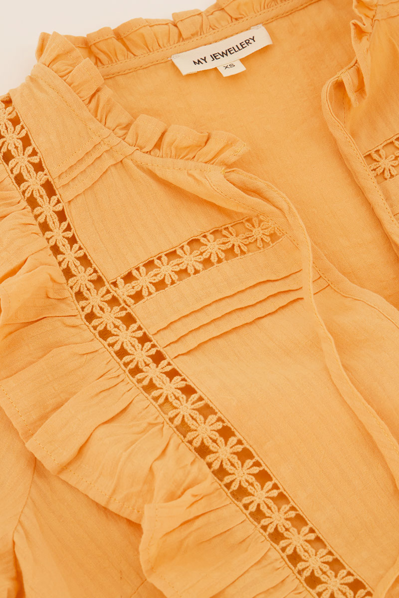 Orange blouse with ruffles & flowers | My Jewellery