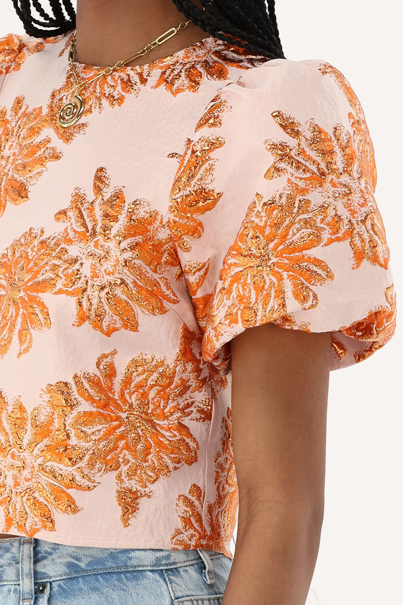 Orange jacquard top with floral details | My Jewellery