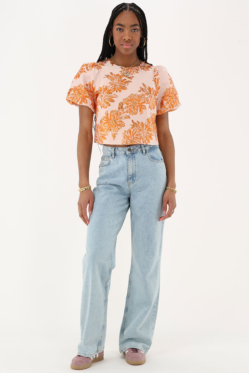 Orange jacquard top with floral details | My Jewellery