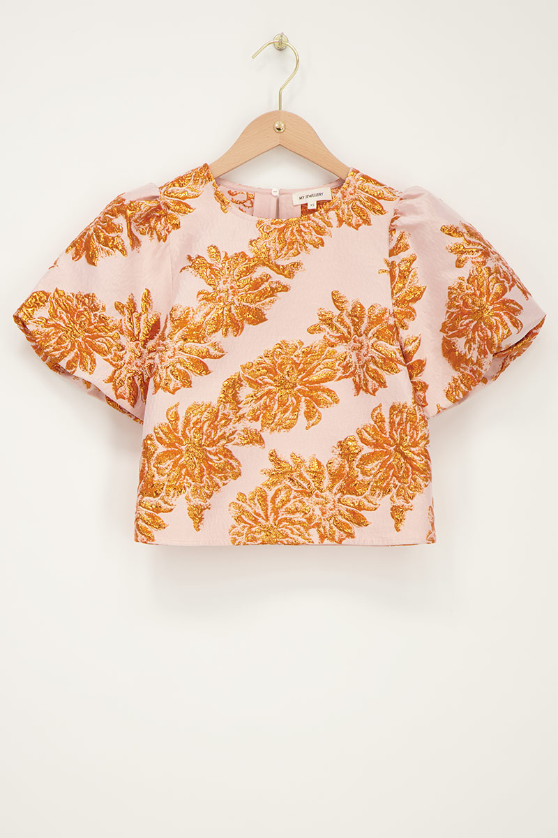 Orange jacquard top with floral details | My Jewellery